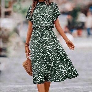 SHEIN Green and White Midi Dress